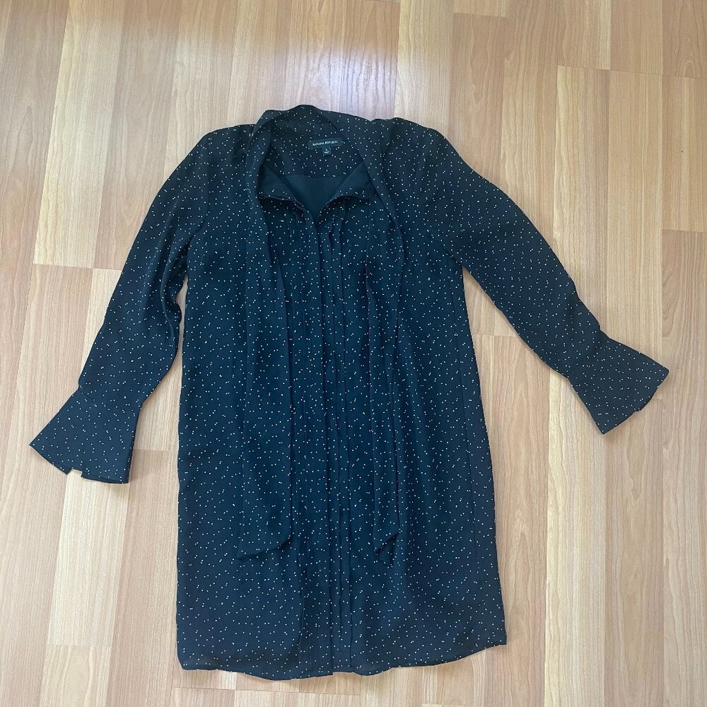 Banana Republic Black with White Polka Dot Long Sleeve Dress - Size S